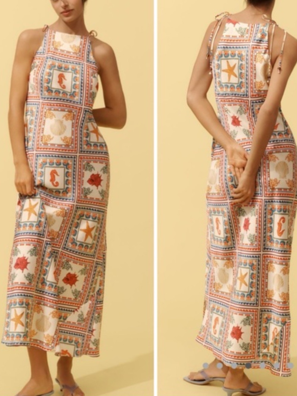 Anthropologie Ocean Mosaic Print Tile-Print Maxi Dress in Cream and Coral - Picture 1 of 8